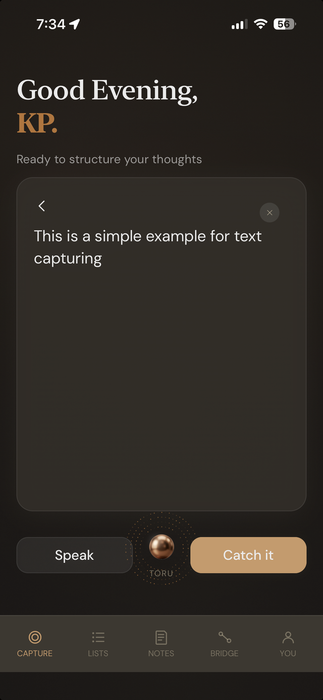 Hey Toru! text capture screen