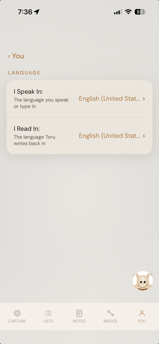 Hey Toru! Language settings showing separate speak and read languages